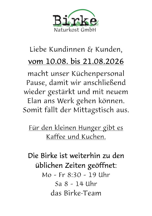 Birke Narurkost Mittagsmenü KW29